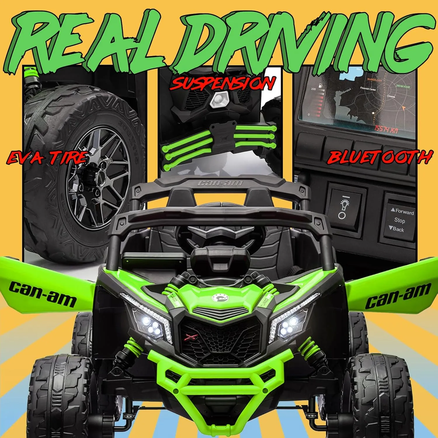 KerryYoo 24V Ride on Toys for Big Kids,2 Seater Kids Electric Ride on Car UTV 4WD/2WD,Power Wheels with EVA Rubber Tires,4x4 Shock Absorbers,Remote Control,Licensed Can-Am,Bluetooth-SU5 Green