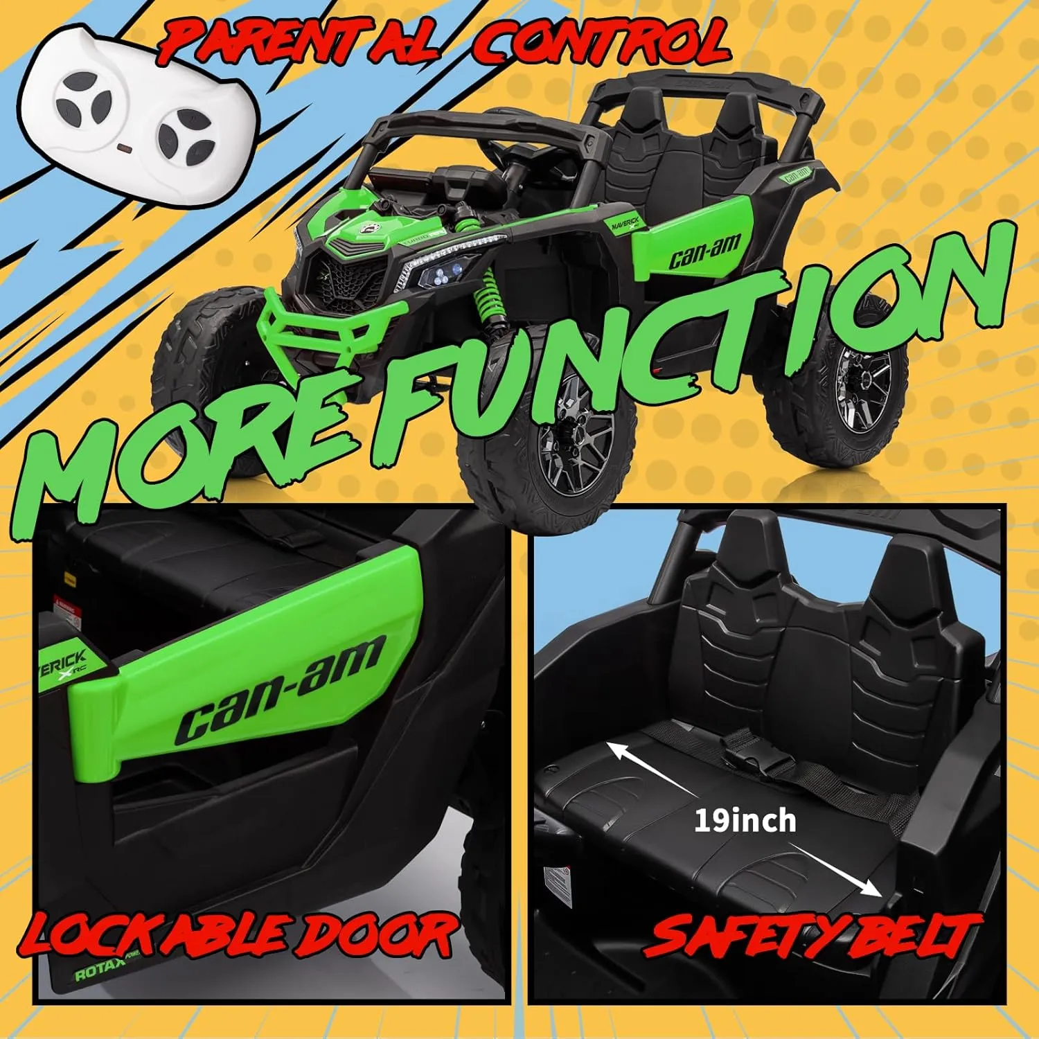 KerryYoo 24V Ride on Toys for Big Kids,2 Seater Kids Electric Ride on Car UTV 4WD/2WD,Power Wheels with EVA Rubber Tires,4x4 Shock Absorbers,Remote Control,Licensed Can-Am,Bluetooth-SU5 Green