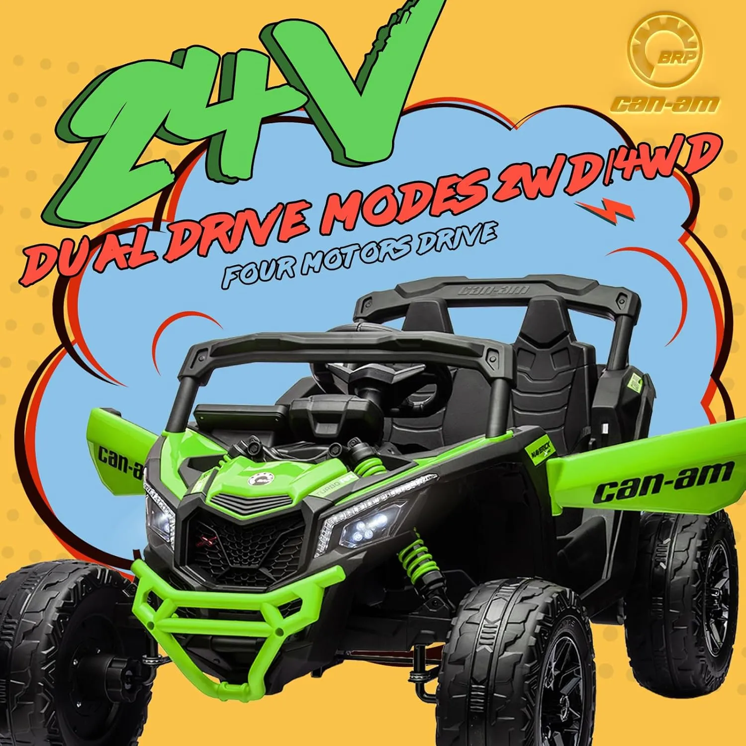KerryYoo 24V Ride on Toys for Big Kids,2 Seater Kids Electric Ride on Car UTV 4WD/2WD,Power Wheels with EVA Rubber Tires,4x4 Shock Absorbers,Remote Control,Licensed Can-Am,Bluetooth-SU5 Green