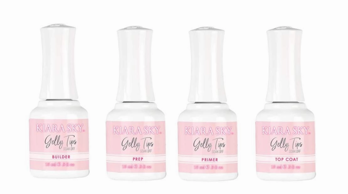 Kiara Sky Gelly Tips Starter Kit | Includes Prep, Primer, Builder, Top Coat, Tips | Almond Medium (No Lamp)
