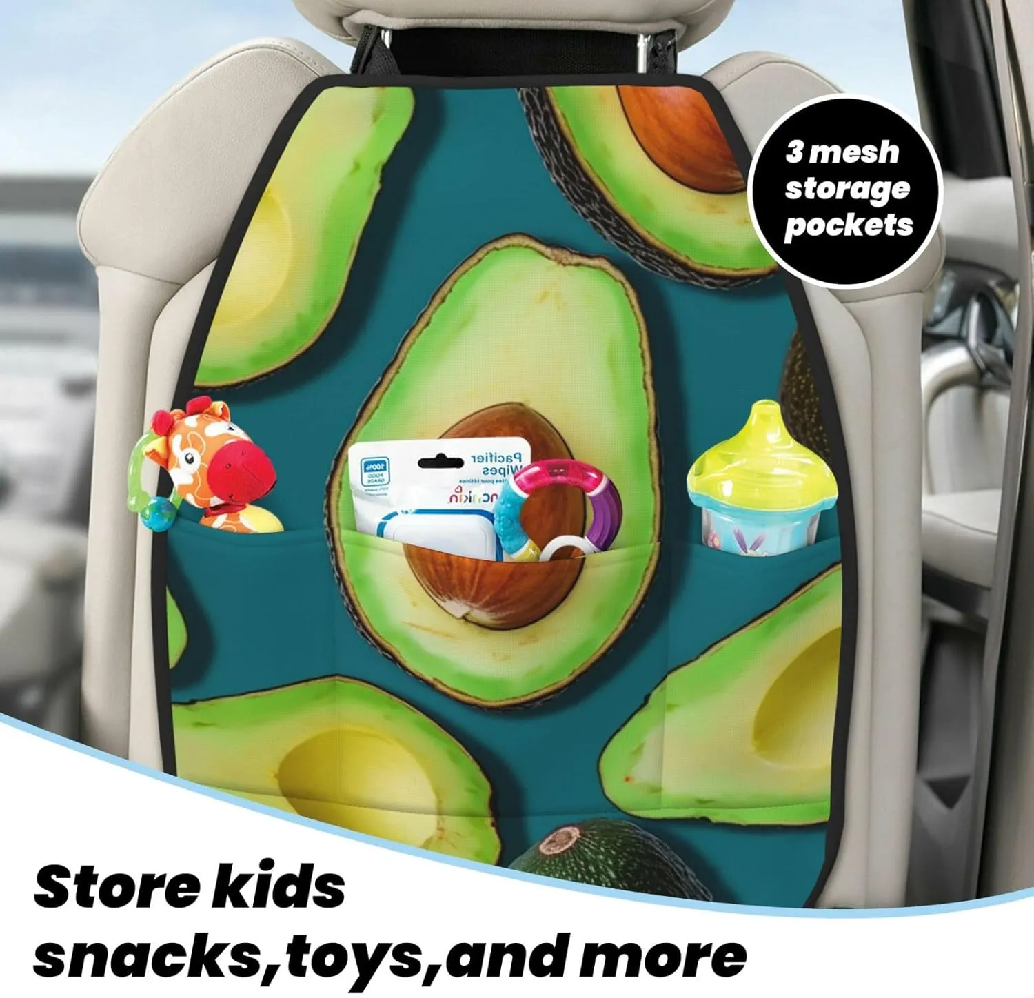 Kick Mat Back Seat Protector for Car 2 Pack Extra Large Car Back Seat Cover with 3 Storage Pockets Waterproof Seat Back Protector Fresh Tropical Fruit Backseat Car Organizer for Trucks SUV