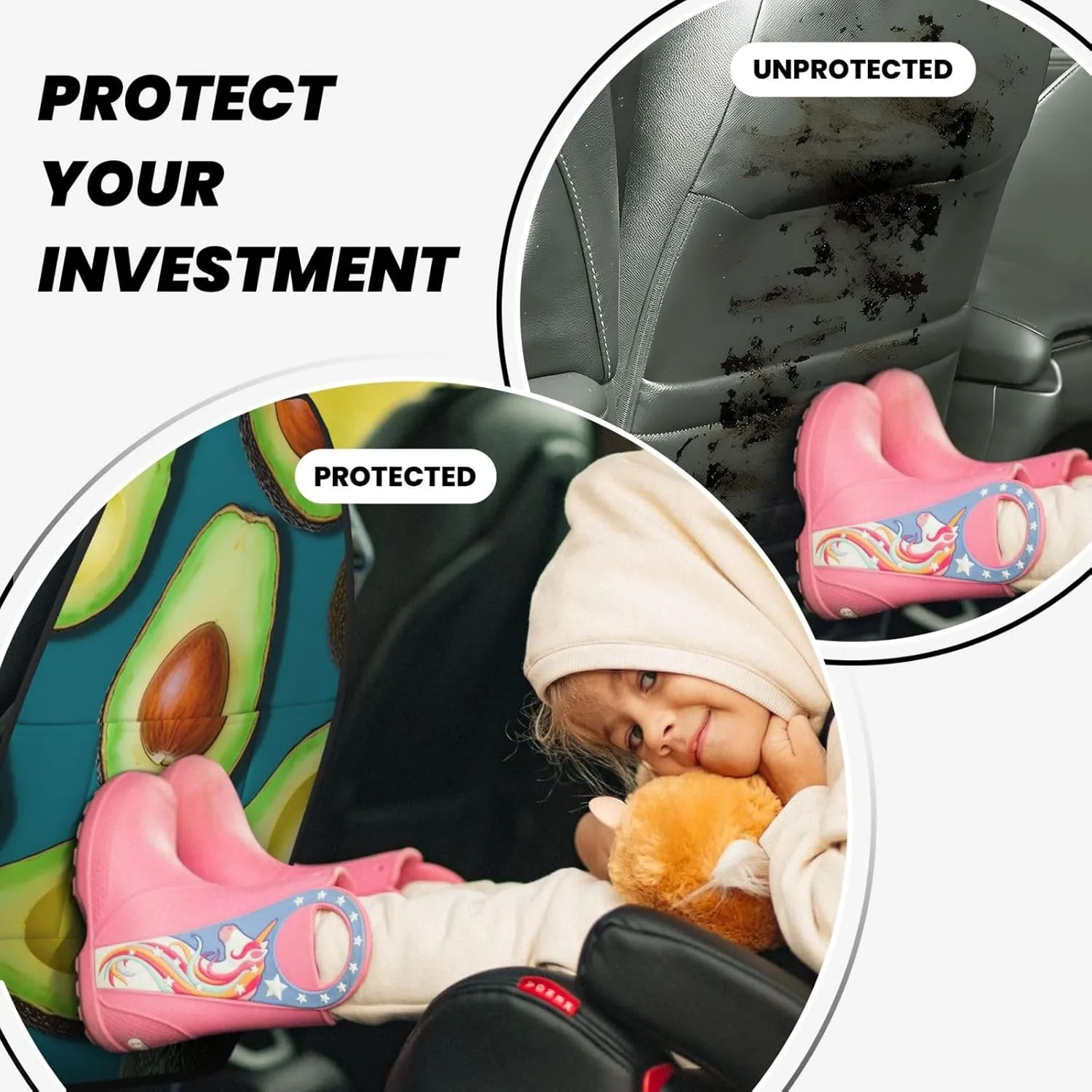 Kick Mat Back Seat Protector for Car 2 Pack Extra Large Car Back Seat Cover with 3 Storage Pockets Waterproof Seat Back Protector Fresh Tropical Fruit Backseat Car Organizer for Trucks SUV