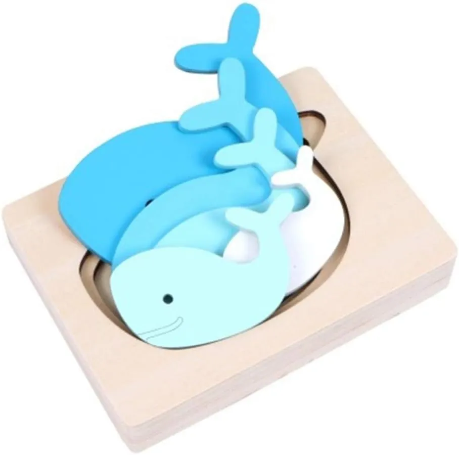 Kid Wooden Puzzles, Multi- Layered Gradient Whale Animal Puzzles, Cartoon 3D Panel Jigsaw Brain Teaser Puzzles Kids Children Educational Toys