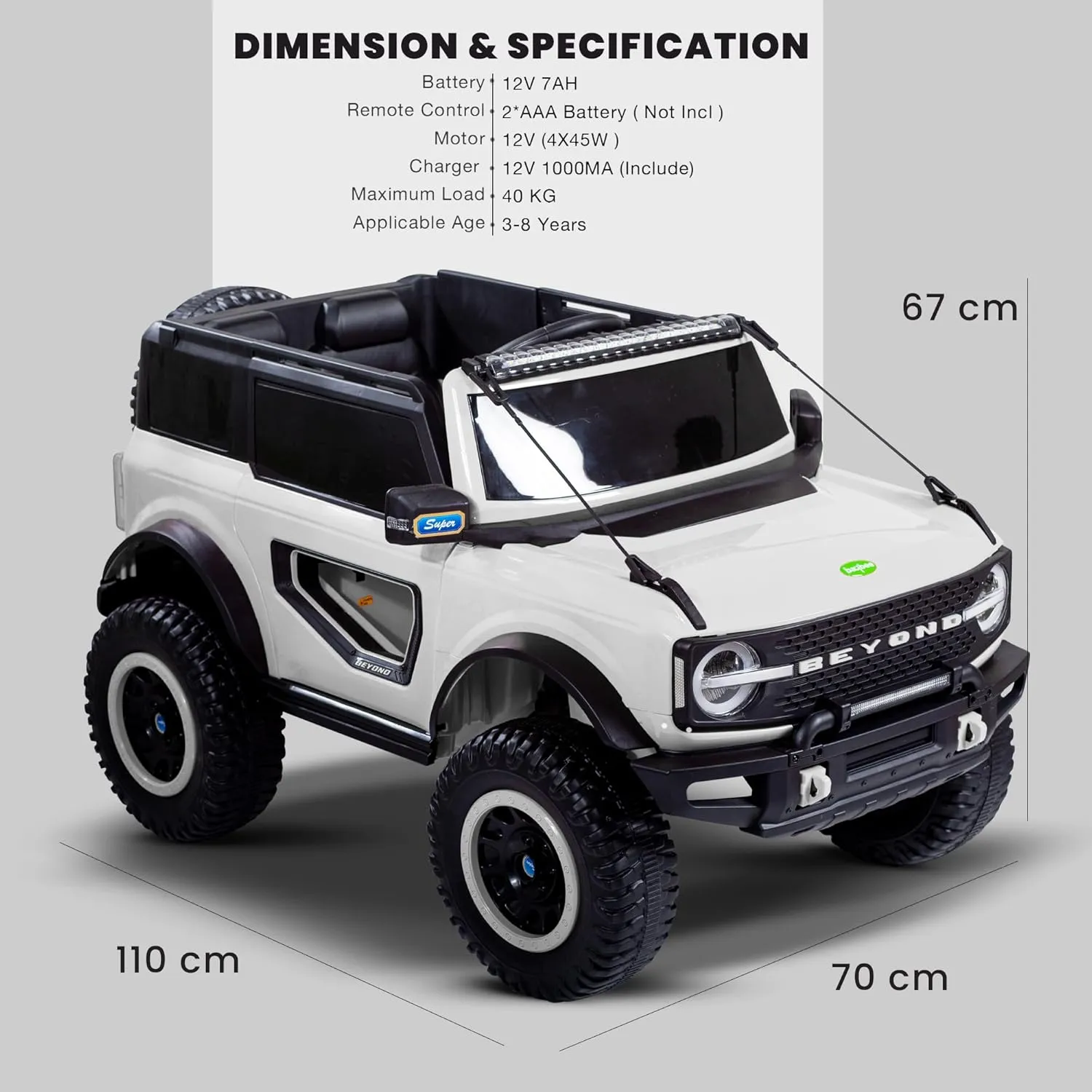 Kids Battery Operated Jeep for Kids, Ride on Toy Kids Car with LED Light & Music