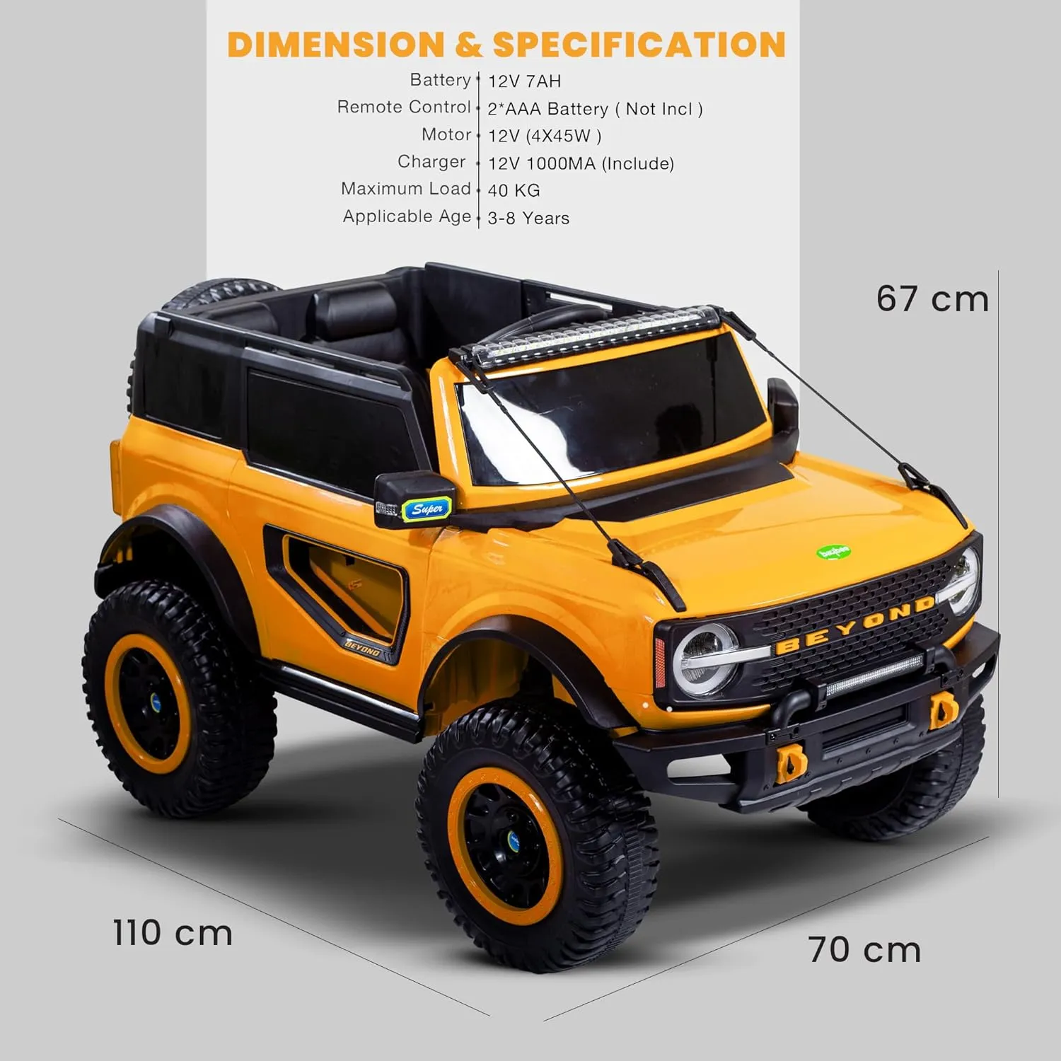 Kids Battery Operated Jeep for Kids, Ride on Toy Kids Car with LED Light & Music