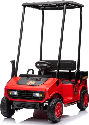 Kids Golf Cart with Remote Control, 2-Seater Ride on Toys for Kids Boys Girls, 12V Battery Powered Electric Vehicle with Plastic Roof, Real Pedal, Music Player (Red)