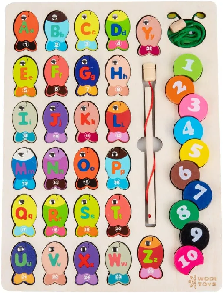 Kids Magnetic Wooden Fishing Game Alphabet Fish Catching Counting Games Numbers and Letters Learn Puzzles Children Math Language Education Toys