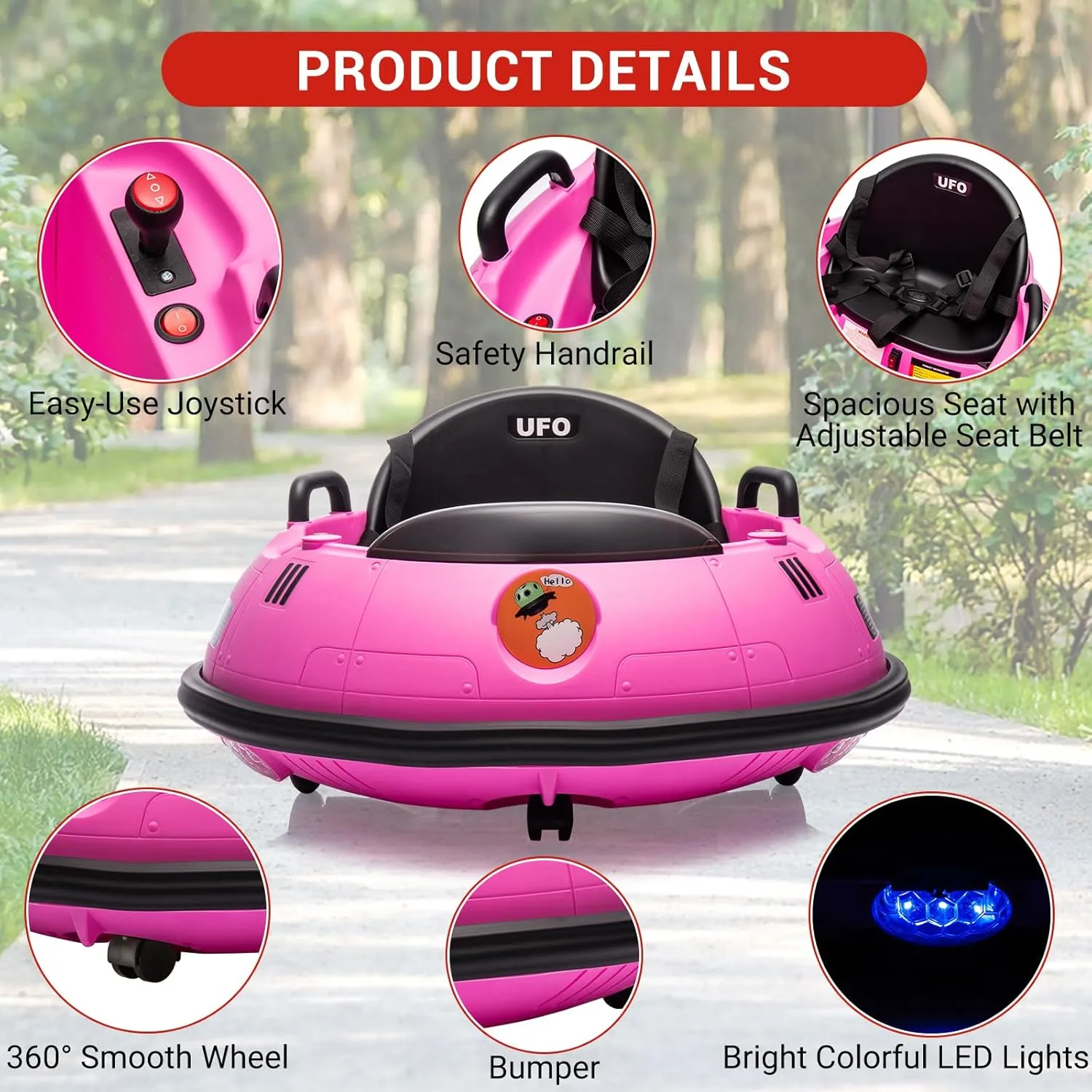 Kids Ride On Bumper Car, 12V Electric Bumping Car with Remote Control, 360 Degree Spin, Flashing Lights, Safety Belt, Music, Bumper Car for Toddlers, Pink