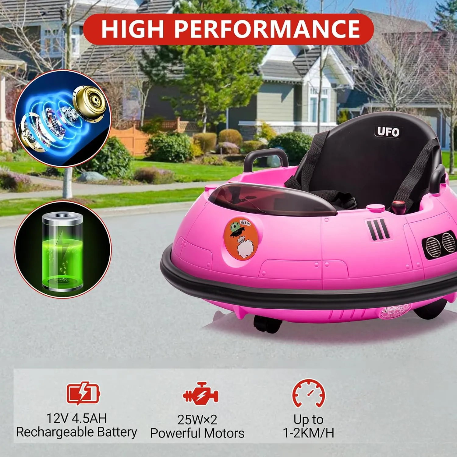 Kids Ride On Bumper Car, 12V Electric Bumping Car with Remote Control, 360 Degree Spin, Flashing Lights, Safety Belt, Music, Bumper Car for Toddlers, Pink