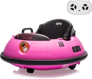 Kids Ride On Bumper Car, 12V Electric Bumping Car with Remote Control, 360 Degree Spin, Flashing Lights, Safety Belt, Music, Bumper Car for Toddlers, Pink