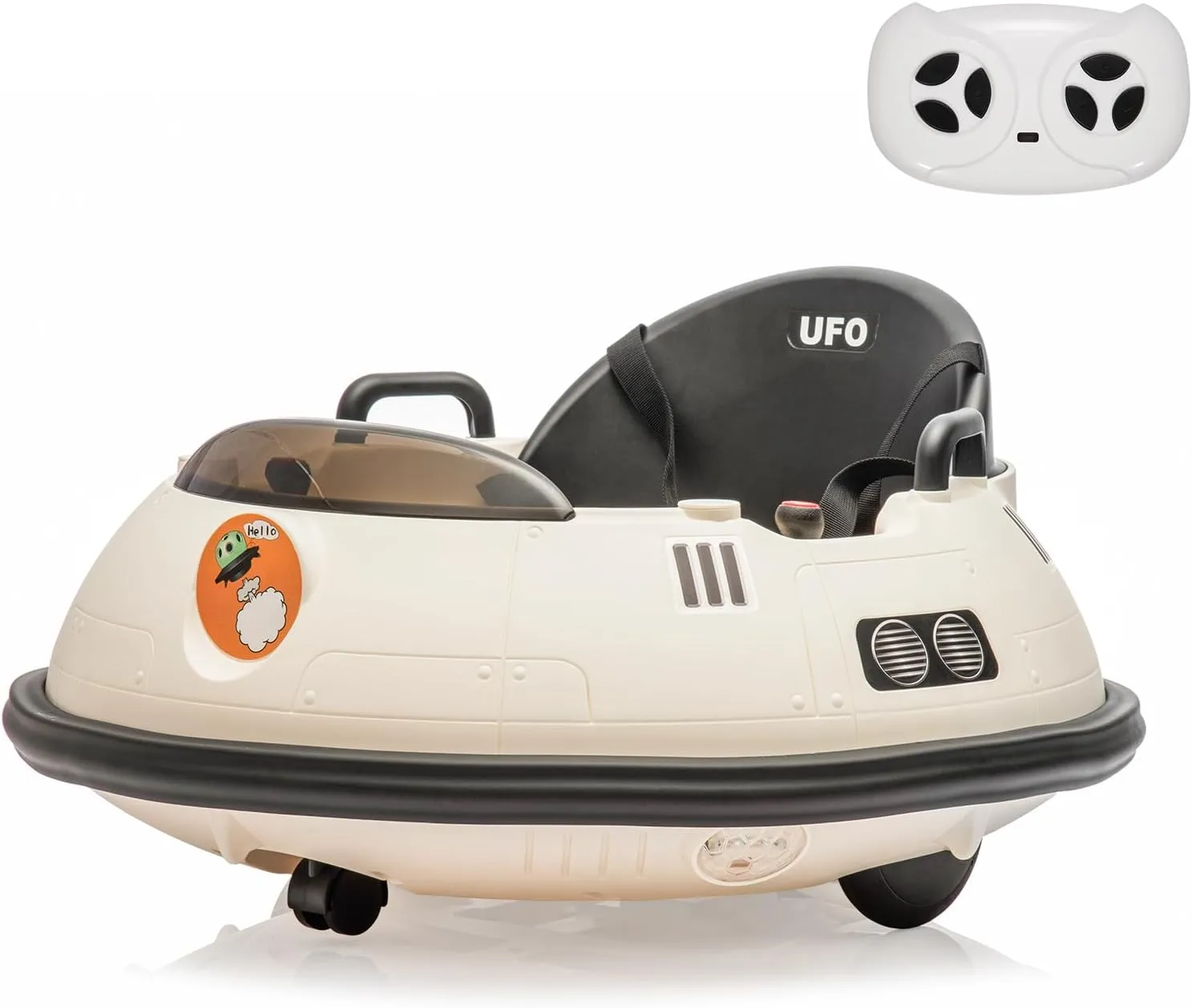 Kids Ride On Bumper Car, 12V Electric Bumping Car with Remote Control, 360 Degree Spin, Flashing Lights, Safety Belt, Music, Bumper Car for Toddlers, White