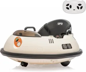 Kids Ride On Bumper Car, 12V Electric Bumping Car with Remote Control, 360 Degree Spin, Flashing Lights, Safety Belt, Music, Bumper Car for Toddlers, White