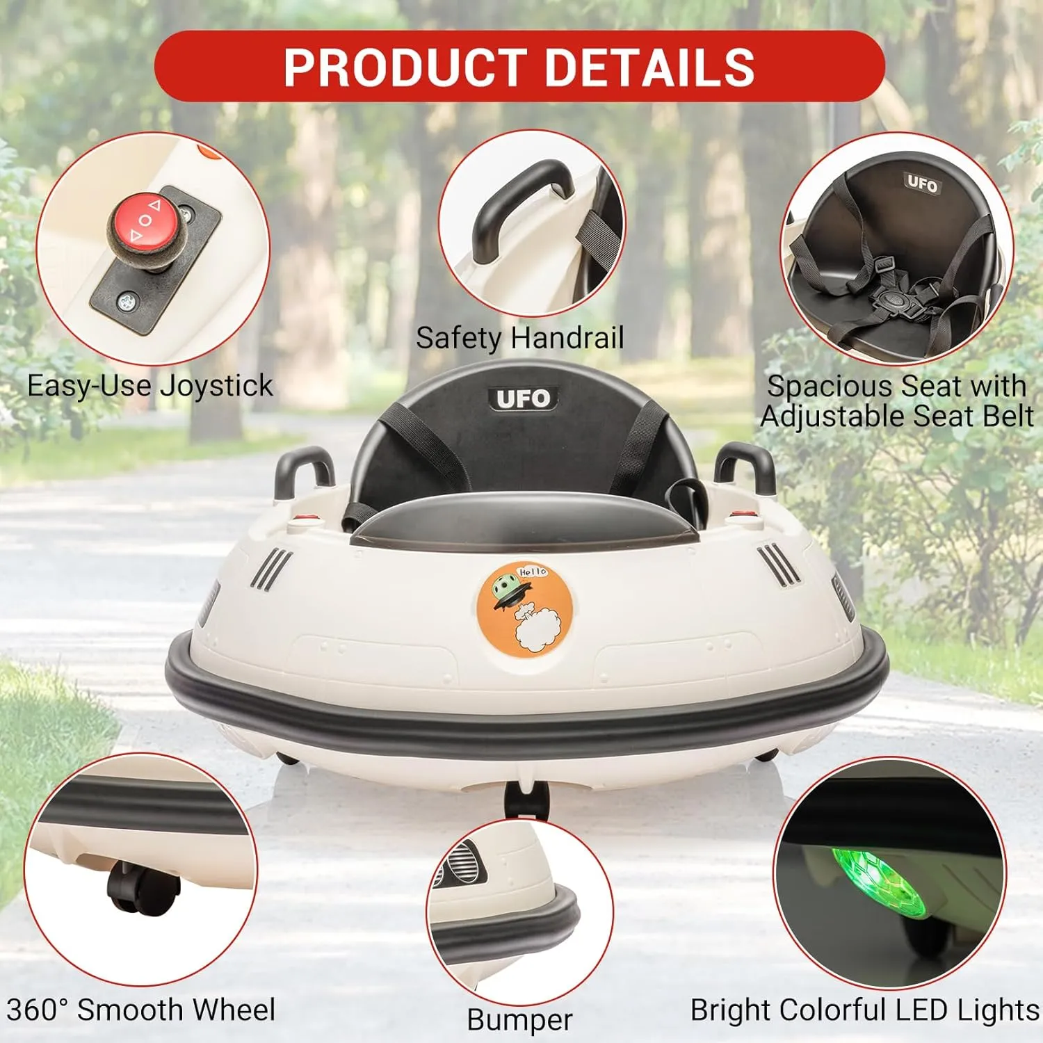 Kids Ride On Bumper Car, 12V Electric Bumping Car with Remote Control, 360 Degree Spin, Flashing Lights, Safety Belt, Music, Bumper Car for Toddlers, White