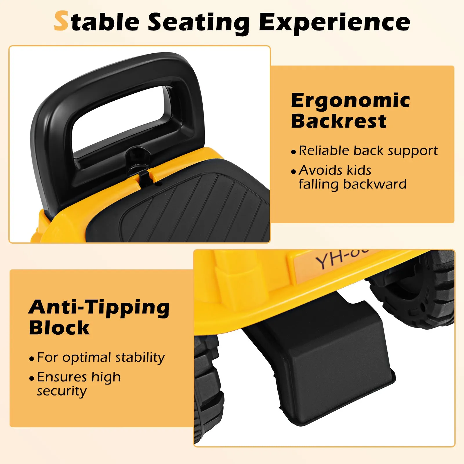Kids Ride on Excavator with Adjustable Shovel-Yellow