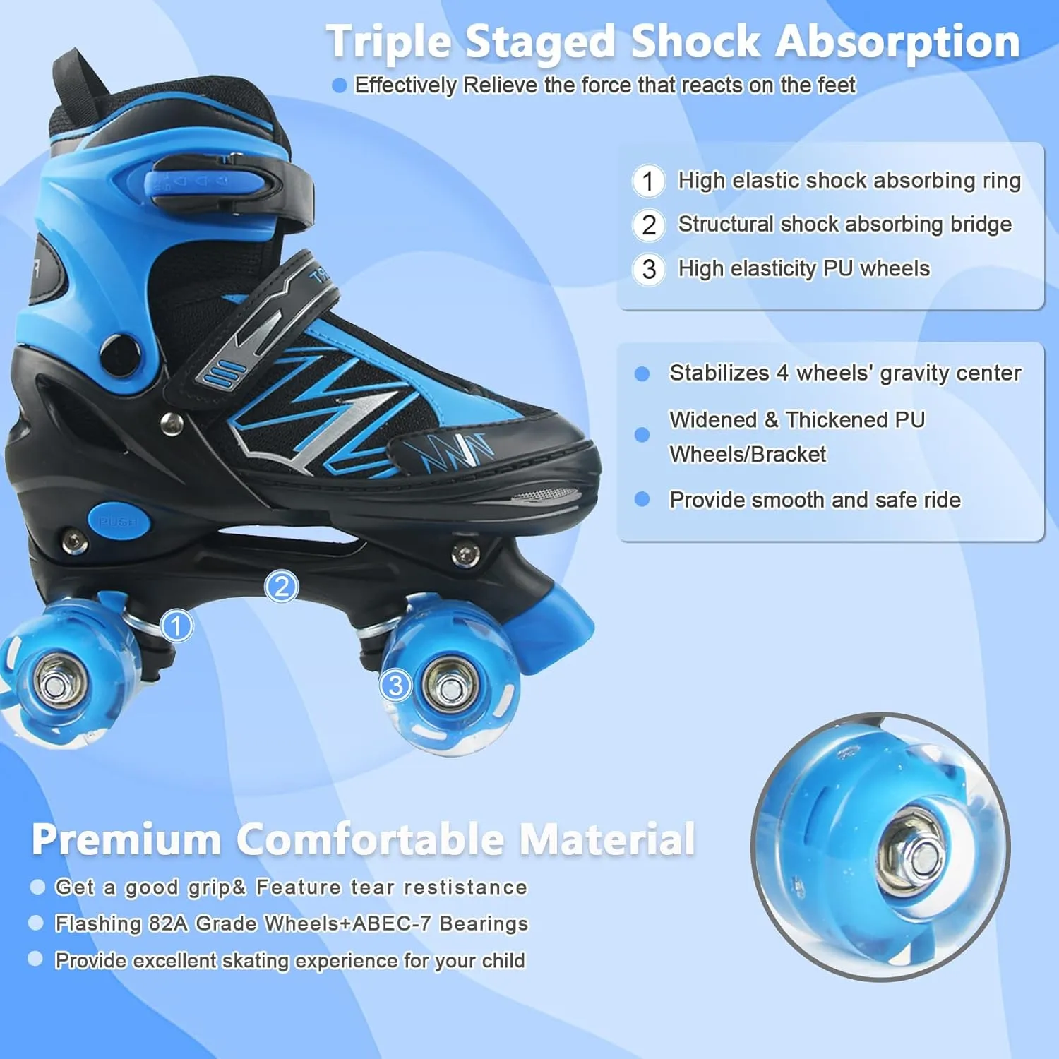 Kids Roller Skates for Boys Girls Beginner Toddlers, 4 Sizes Adjustable Roller Skates with Light up Wheels for Children, patines para niñas patins à roulettes Enfants Filles Garçons