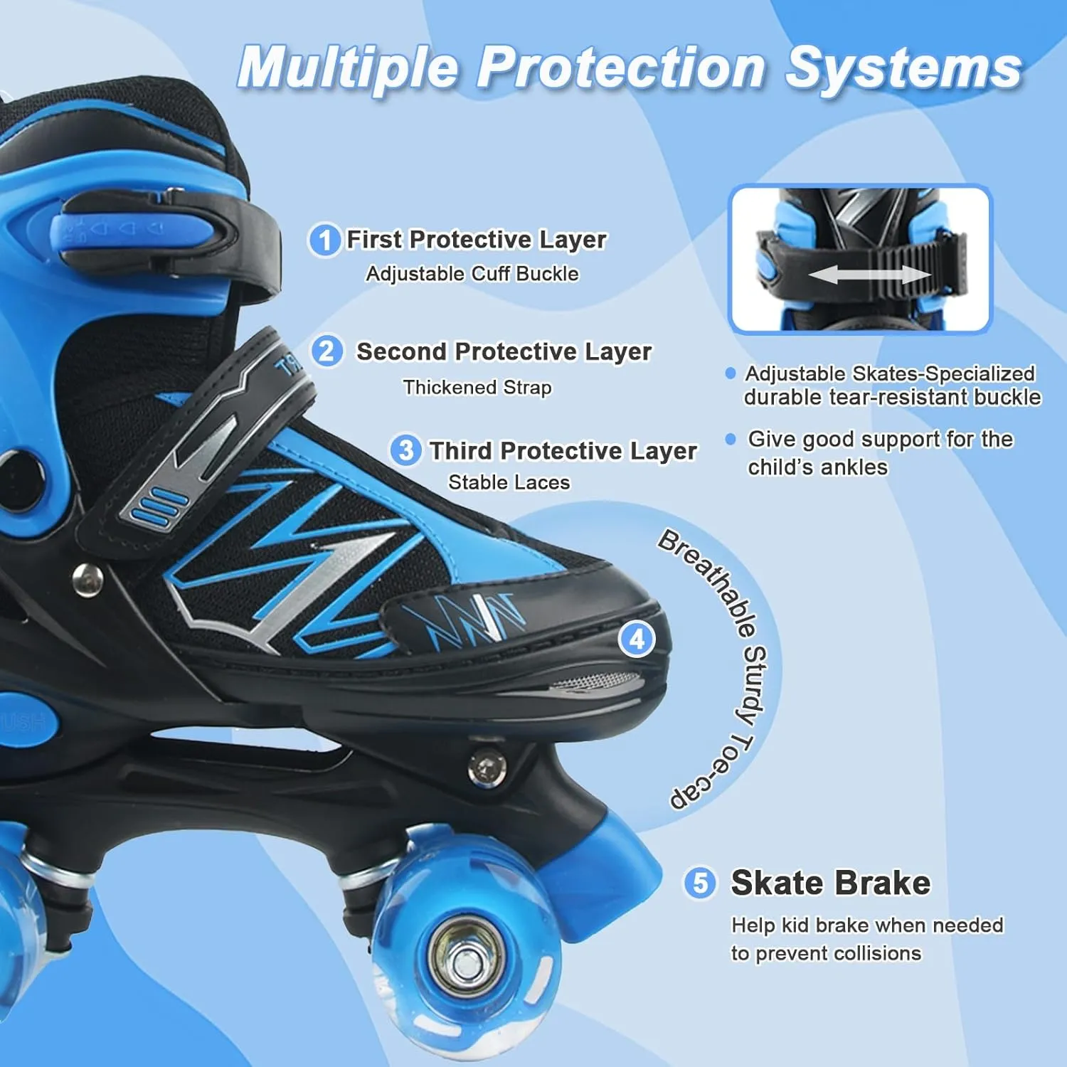 Kids Roller Skates for Boys Girls Beginner Toddlers, 4 Sizes Adjustable Roller Skates with Light up Wheels for Children, patines para niñas patins à roulettes Enfants Filles Garçons