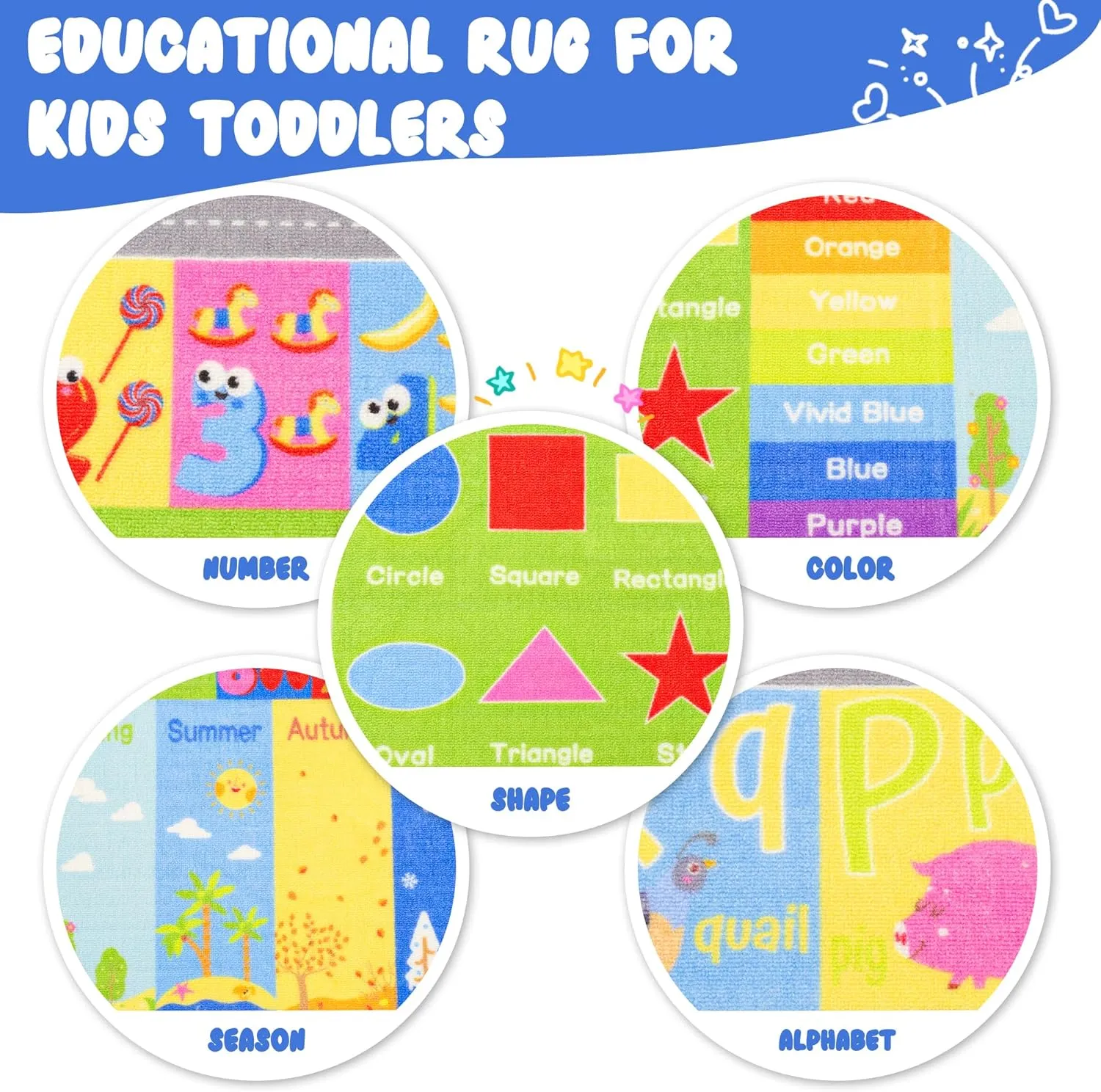 Kids Rug for Playroom Classroom, ABC Alphabet Numbers Play Toddlers Rugs, 5x7 Learning Educational Bedroom Floor Mat, Washable Baby Carpet for Boys Room, Nursery, Preschool, Daycare