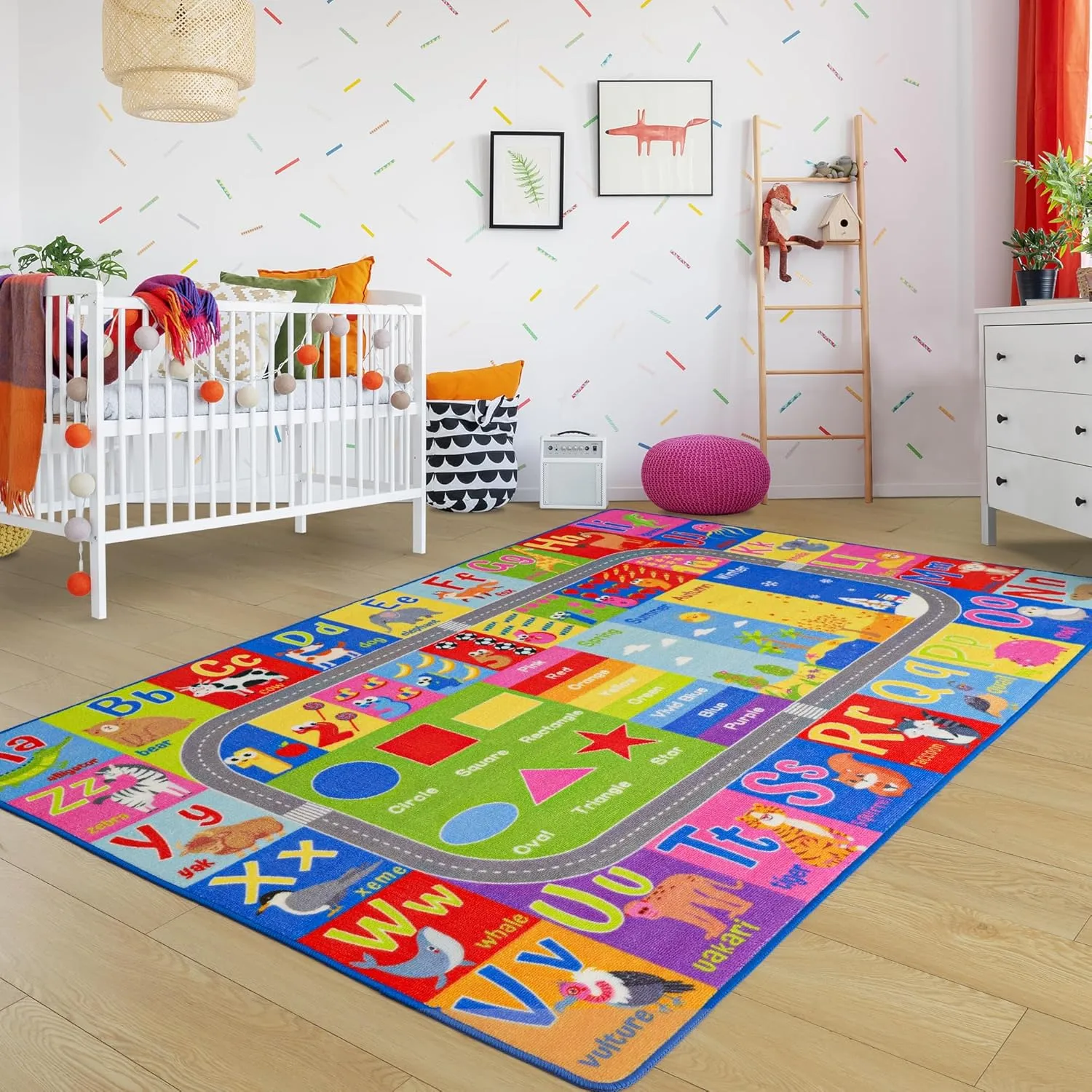 Kids Rug for Playroom Classroom, ABC Alphabet Numbers Play Toddlers Rugs, 5x7 Learning Educational Bedroom Floor Mat, Washable Baby Carpet for Boys Room, Nursery, Preschool, Daycare
