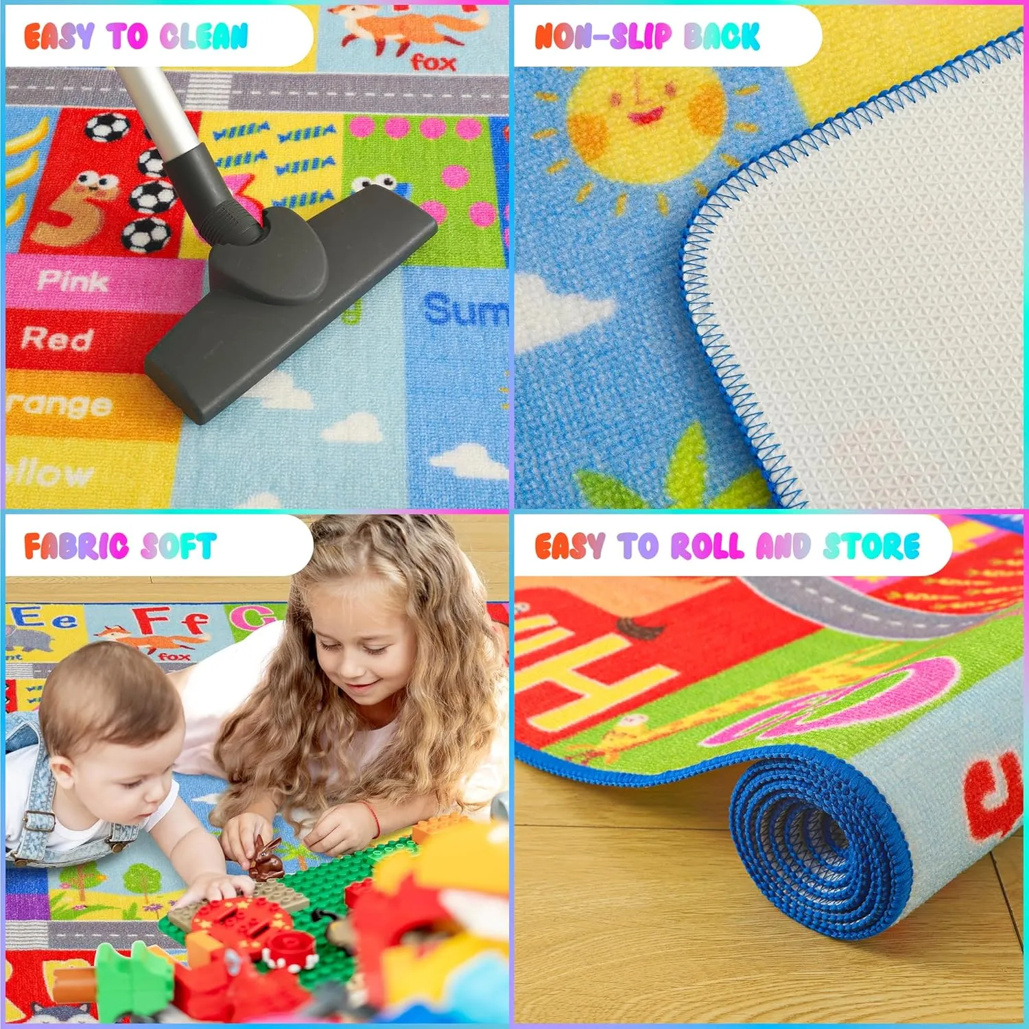 Kids Rug for Playroom Classroom, ABC Alphabet Numbers Play Toddlers Rugs, 5x7 Learning Educational Bedroom Floor Mat, Washable Baby Carpet for Boys Room, Nursery, Preschool, Daycare