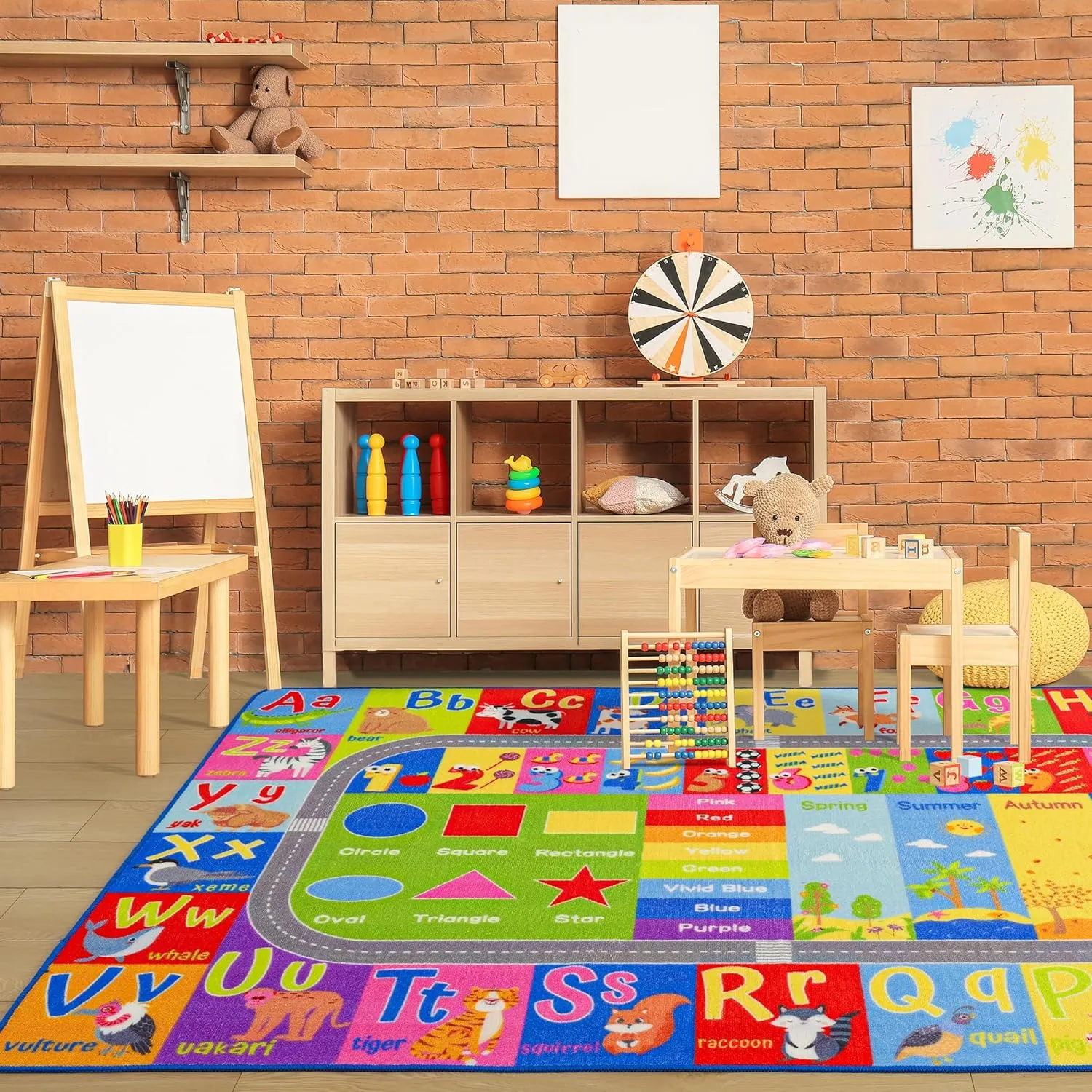 Kids Rug for Playroom Classroom, ABC Alphabet Numbers Play Toddlers Rugs, 5x7 Learning Educational Bedroom Floor Mat, Washable Baby Carpet for Boys Room, Nursery, Preschool, Daycare