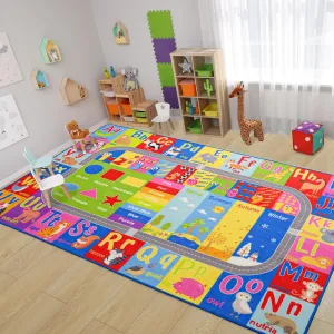 Kids Rug for Playroom Classroom, ABC Alphabet Numbers Play Toddlers Rugs, 5x7 Learning Educational Bedroom Floor Mat, Washable Baby Carpet for Boys Room, Nursery, Preschool, Daycare