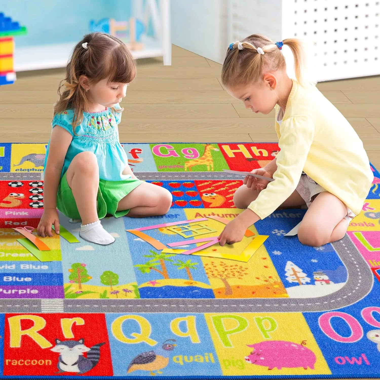 Kids Rug for Playroom Classroom, ABC Alphabet Numbers Play Toddlers Rugs, 5x7 Learning Educational Bedroom Floor Mat, Washable Baby Carpet for Boys Room, Nursery, Preschool, Daycare