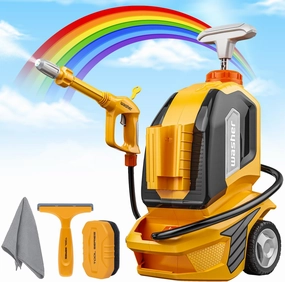 Kids Clean Car Wash Toy - Kids Power Washer with Scraper Sponge Towel, Manual Pressure, Adjustable Water Gun Spray, Pretend Play Tools Role Playing Cleaning Toys Gift for Toddler Boys Girls Ages 3 