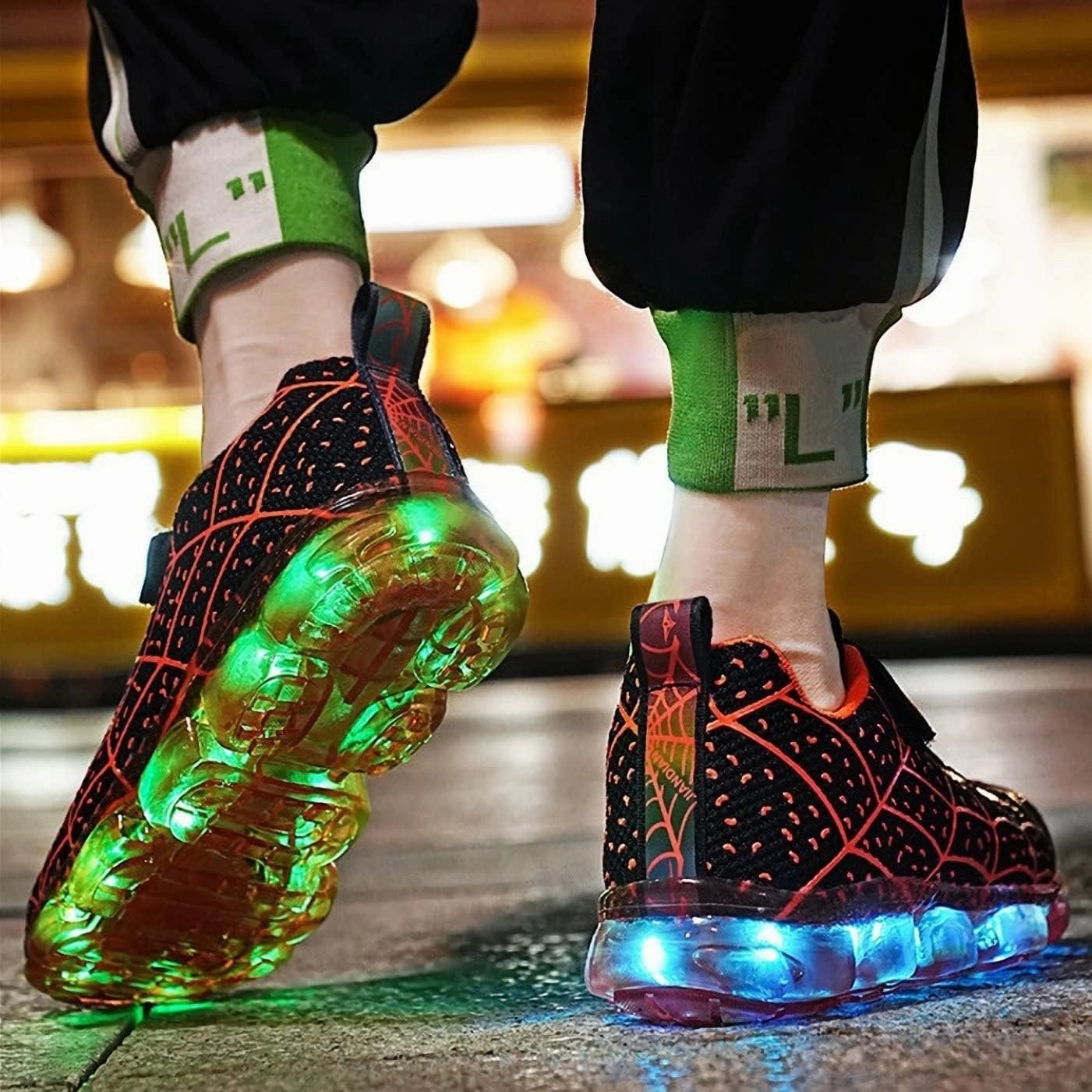 Kids Led Light Up Shoes Flash Sneakers with Spider Upper USB Charge Luminous Trainers for Boys Girls Toddles