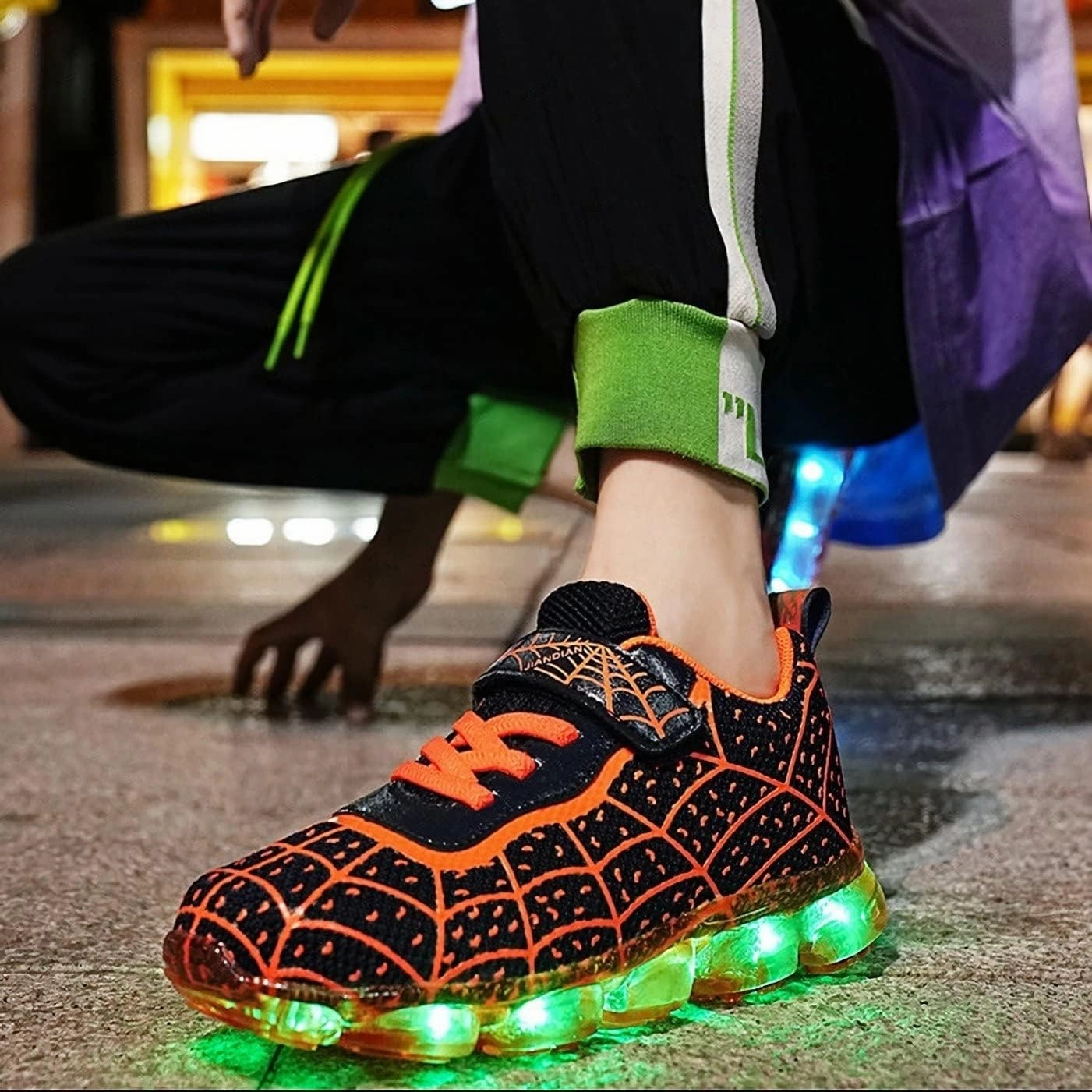 Kids Led Light Up Shoes Flash Sneakers with Spider Upper USB Charge Luminous Trainers for Boys Girls Toddles