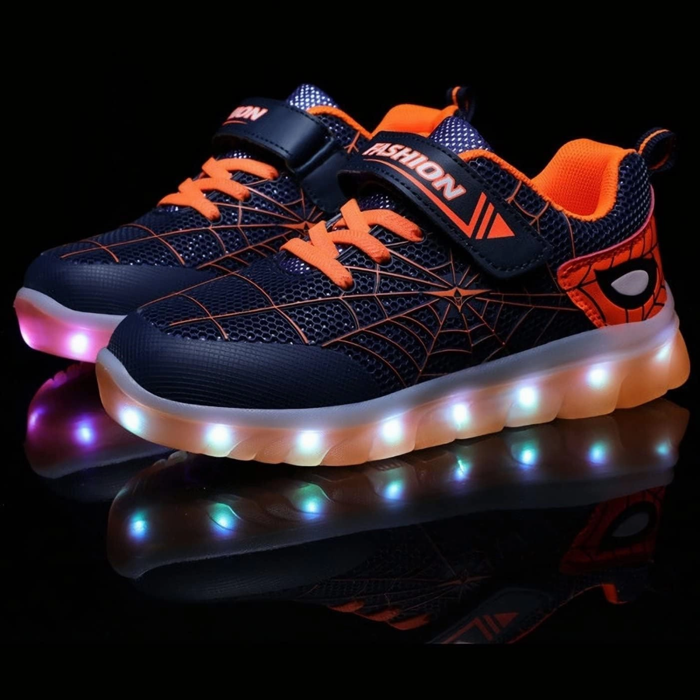 Kids Led Light Up Shoes Flash Sneakers with Spider Upper USB Charge Luminous Trainers for Boys Girls Toddles