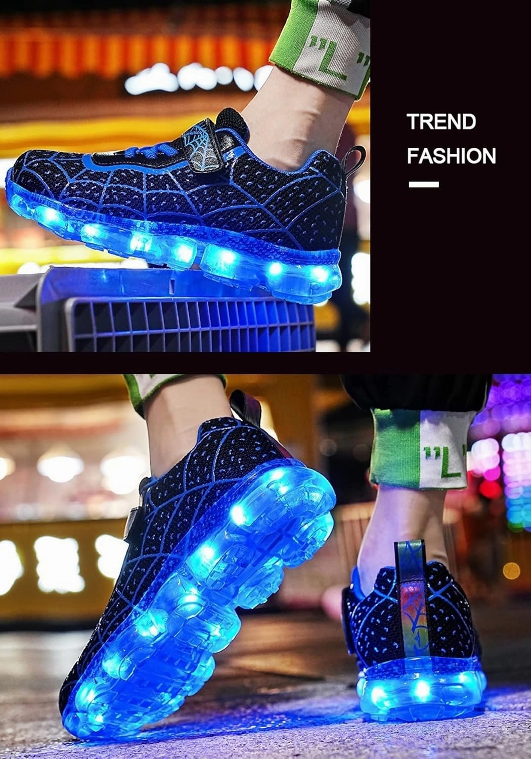 Kids Led Light Up Shoes Flash Sneakers with Spider Upper USB Charge Luminous Trainers for Boys Girls Toddles