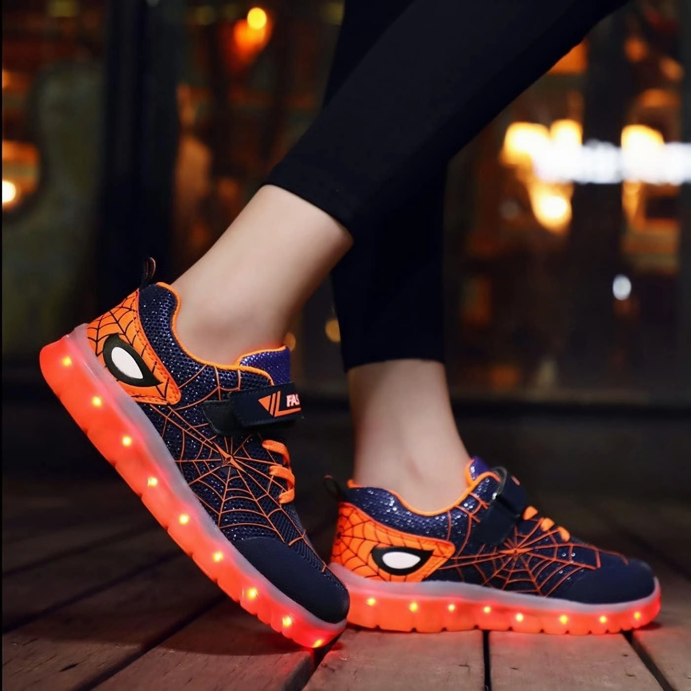 Kids Led Light Up Shoes Flash Sneakers with Spider Upper USB Charge Luminous Trainers for Boys Girls Toddles