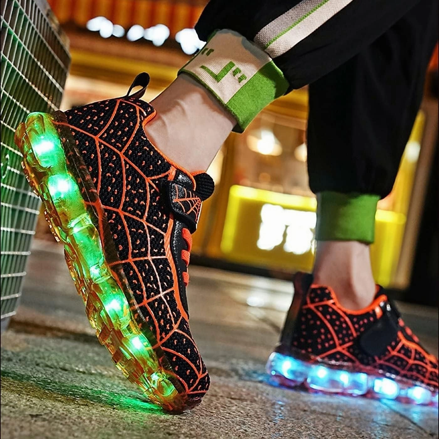 Kids Led Light Up Shoes Flash Sneakers with Spider Upper USB Charge Luminous Trainers for Boys Girls Toddles