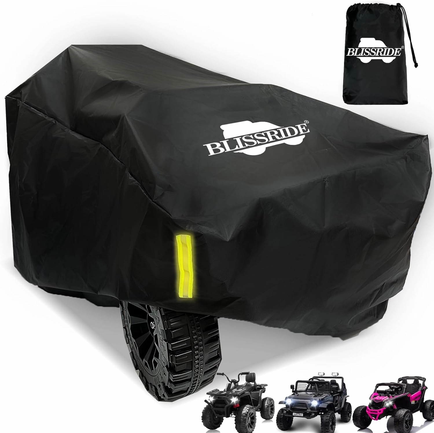 Kids Ride on Car Cover, Universal Large Toy Car Cover w/4 Reflective Strips, Adjustable Drawstring, Windproof Straps, Storage Bag, Outdoor Protective Wrapped Resistant Waterproof Power Wheels C over