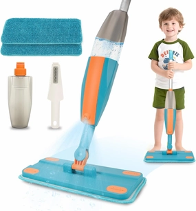Kids Spray Mop - Real Working Toddler Cleaning Toy Set with Water Sprayer & 2 Washable Pads - Montessori Mini Mop & Sweeper - Interactive Learning Toys for Kids Ages 3 
