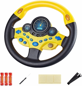 Kids Steering Wheel Toy with Light and Music, Car backseat Simulated Driving Steering Wheel Gifts Toys (yellow)