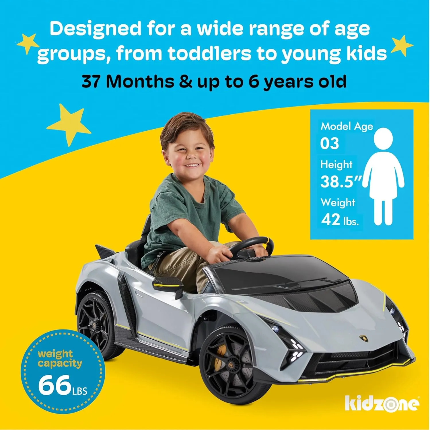 Kidzone 12v Ride On Car, Licensed Lamborghini Autentica Limited Edition Electric Vehicle Toy for Kid & Toddler, Battery Powered Sports Car w/2 Speed, 4 Motors, Parent Control, Spring Suspension -White