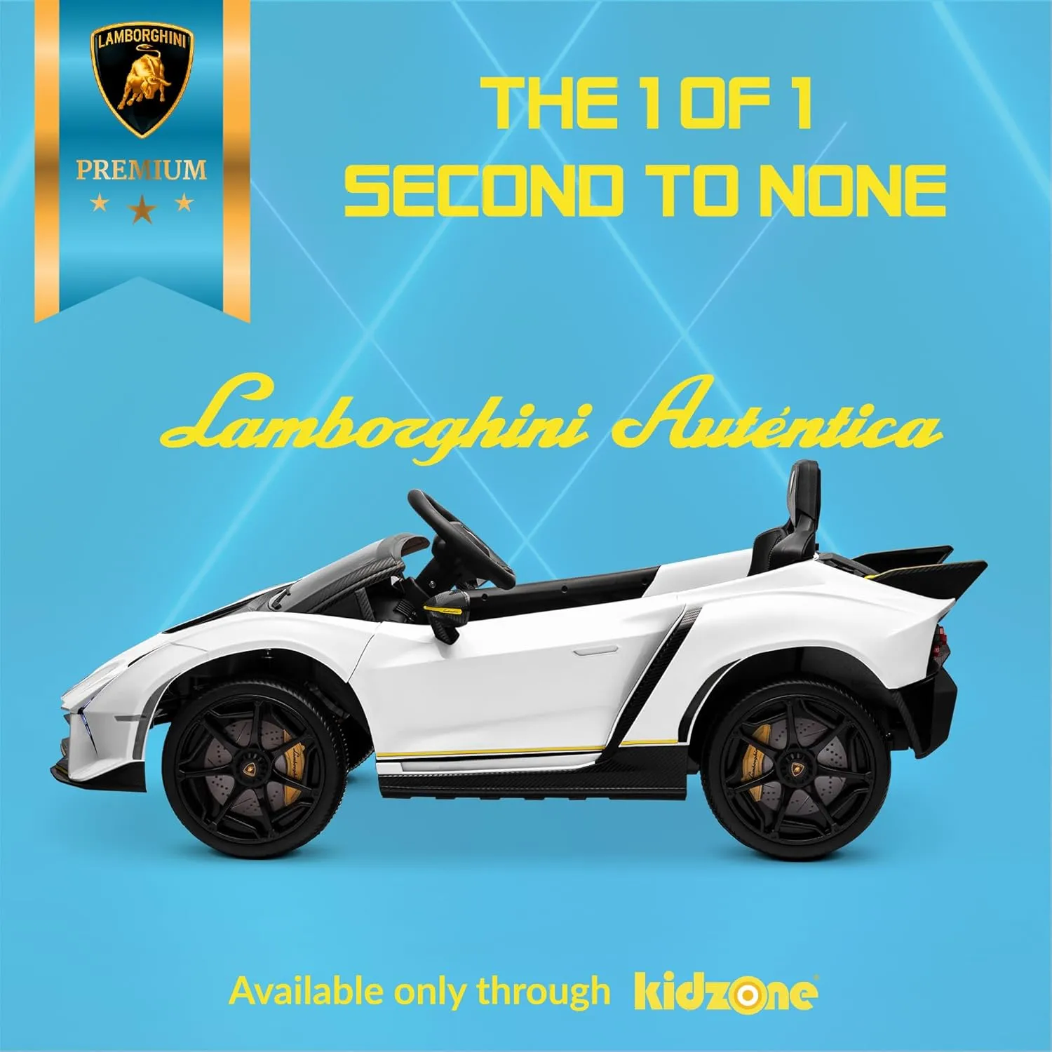 Kidzone 12v Ride On Car, Licensed Lamborghini Autentica Limited Edition Electric Vehicle Toy for Kid & Toddler, Battery Powered Sports Car w/2 Speed, 4 Motors, Parent Control, Spring Suspension -White