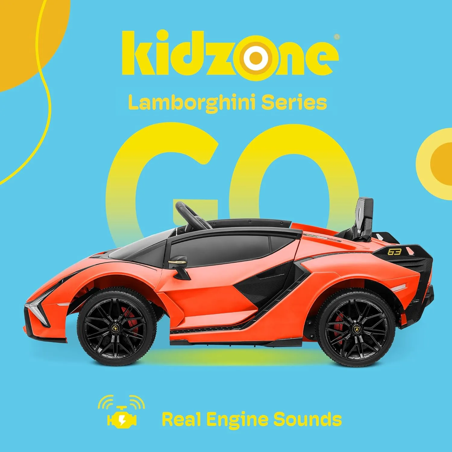 Kidzone Kids Electric Ride On 12V Licensed Lamborghini Sian Roadster Battery Powered Sports Car Toy with 2 Speeds, Parent Control, Sound System, LED Headlights & Hydraulic Doors - Orange