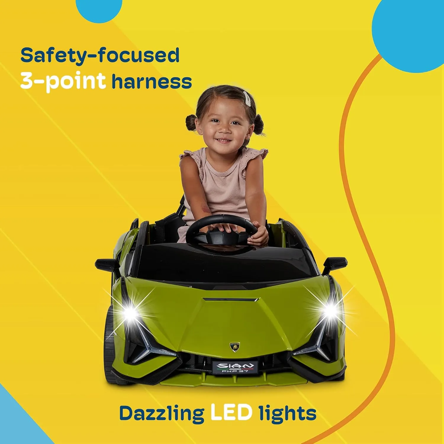 Kidzone Kids Electric Ride On 12V Licensed Lamborghini Sian Roadster Battery Powered Sports Car Toy with 2 Speeds, Parent Control, Sound System, LED Headlights & Hydraulic Doors - Red