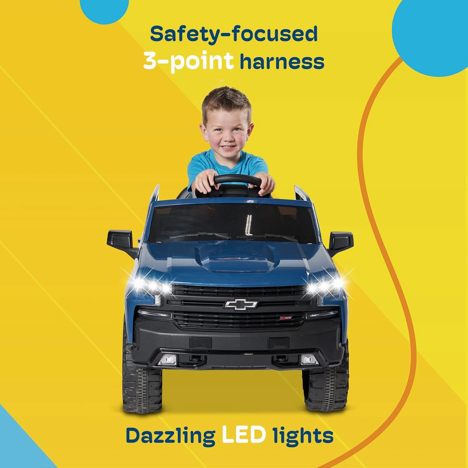 Kidzone 12V Battery Powered Licensed Chevrolet Silverado Trail Boss LT Kids Ride On Truck Car Electric Vehicle Jeep with Remote Control, MP3, LED Lights - White