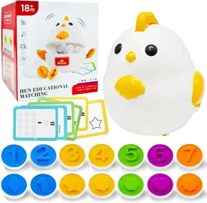 Kimicare Chicken Matching Eggs Toys, 24 PCS Eggs and Hen Storage with Color & Shape Recoginition Sorter Puzzle Cards Educational Easter Birthday Gifts for Toddlers Girls Boys