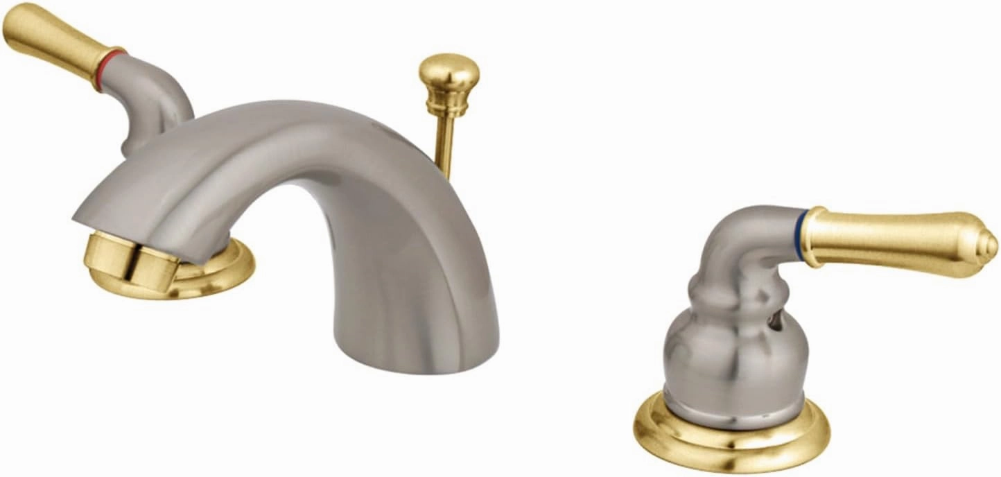 Kingston Brass KB959 Magellan II 4-Inch to 8-Inch Mini Widespread Lavatory Faucet with Metal lever handle, Polished Brass and Brushed Nickel