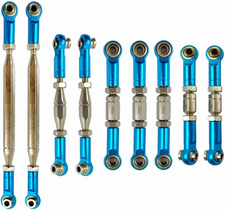 KingVal Replacement 9PCS Adjustable Metal Linkage Pull Rod Servo Link RC Parts Compatible with WLtoys 1/12 12428 12427 12423 RC Car (Blue)