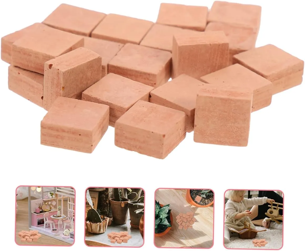 Kisangel 4sets 40pcs Miniature Simulation Bricks for DIY Micro Landscaping and Model Building Square Shape Brick Decors for Design and Imaginative Play 40pcs*4