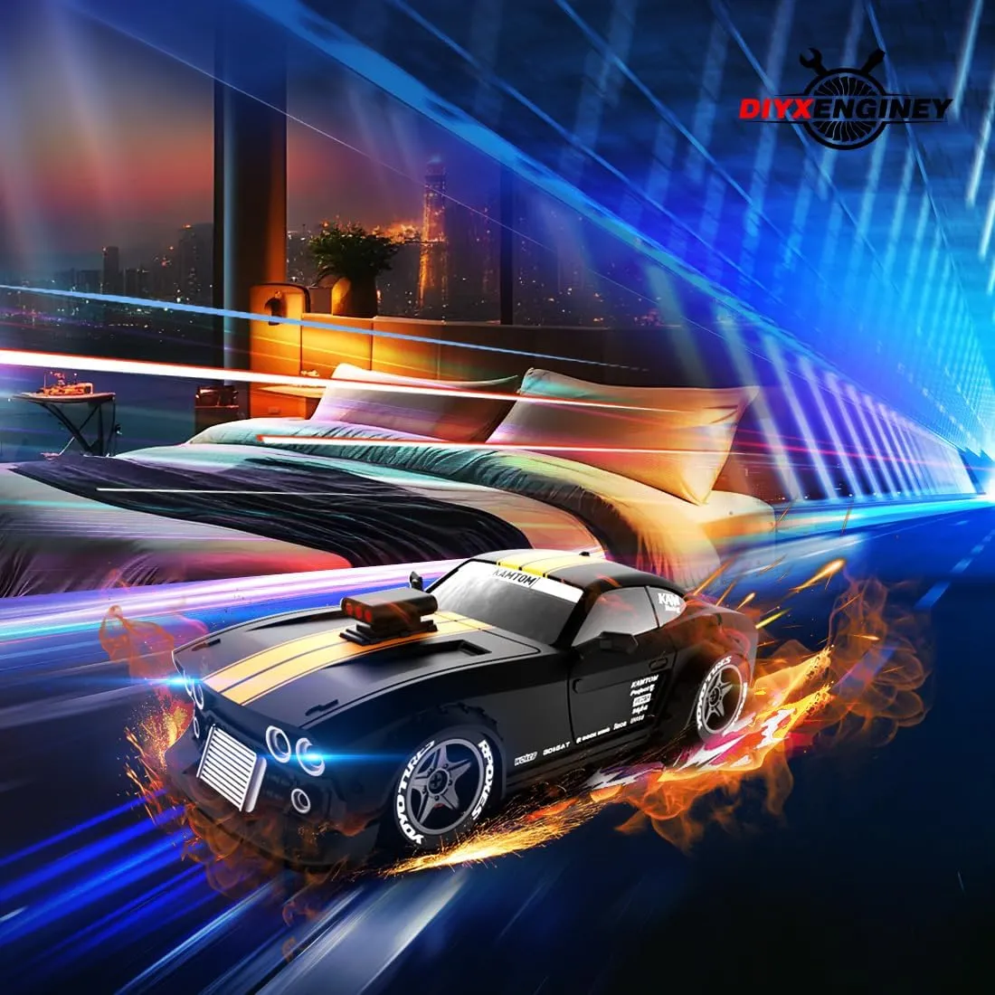 KM3299 RC Drift Car, 1:32 Scale High-Speed 4WD Mini Electric Remote Control Drift Vehicle, 30 km/h with Gyro Stabilization and LED Lights 2025 Gift for Adult (Black)