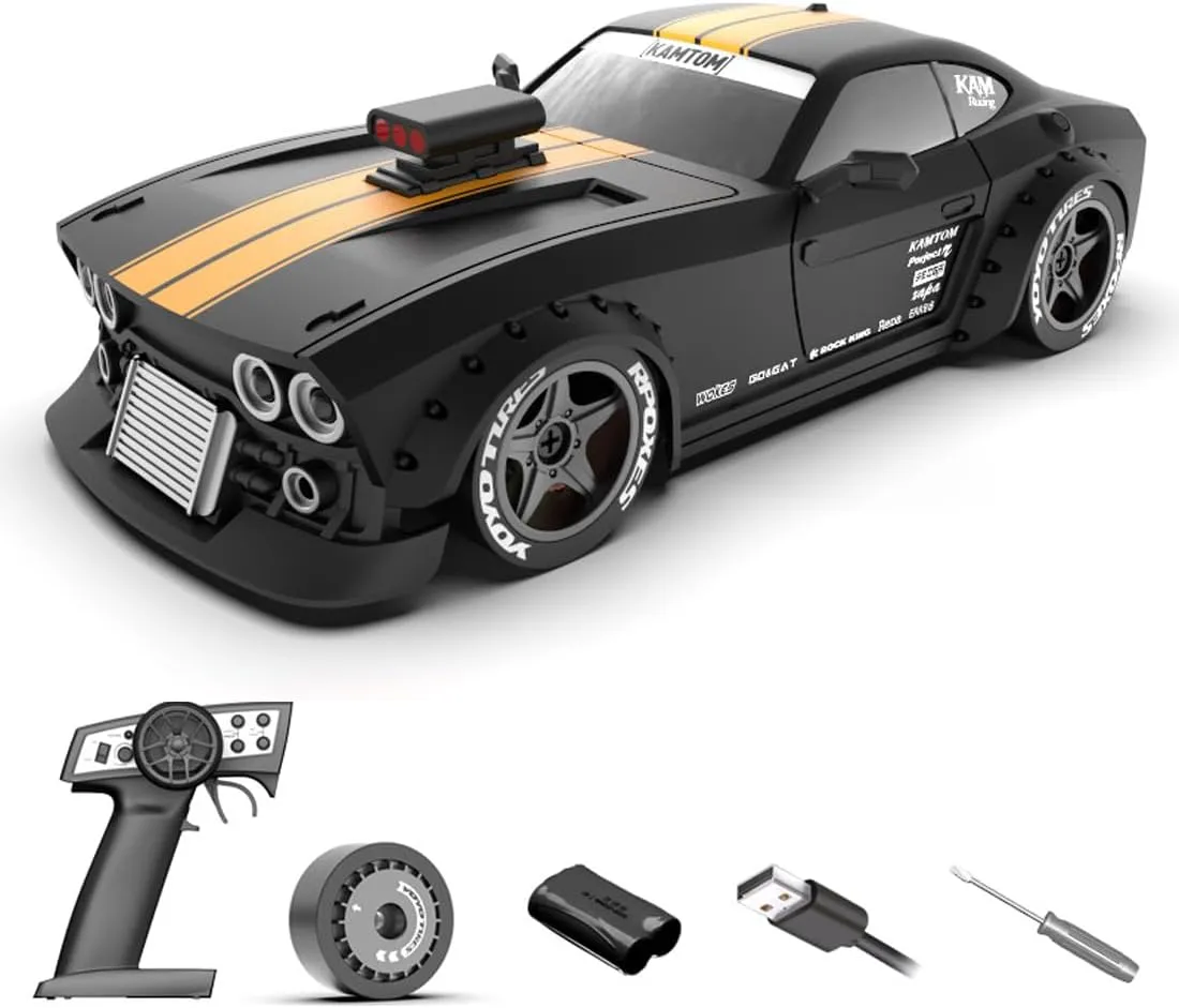 KM3299 RC Drift Car for Adult, 1/32 Scale 4WD Full Proportional Remote Control Difting Car, Hobby RC Racing Cars Model with 30KM/H High Speed - RTR (Black)