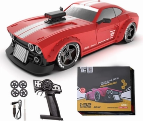 KM3299 RC Drift Car, 1:32 Scale High-Speed 4WD Mini Electric Remote Control Drift Vehicle, 30 km/h with Gyro Stabilization and LED Lights 2025 Gift for Adult (Red)
