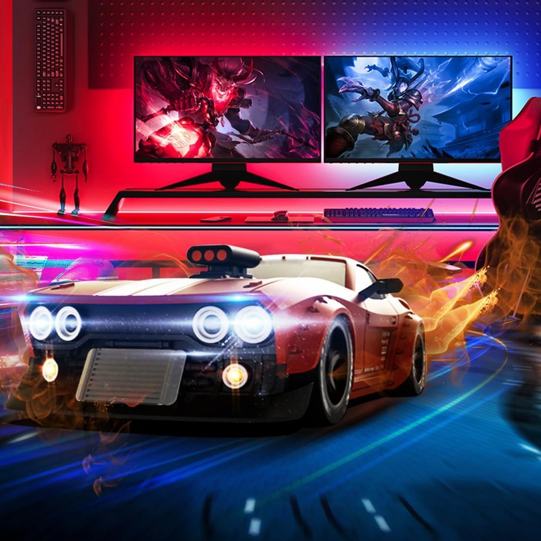 KM3299 RC Drift Car, 1:32 Scale High-Speed 4WD Mini Electric Remote Control Drift Vehicle, 30 km/h with Gyro Stabilization and LED Lights 2025 Gift for Adult (Red)