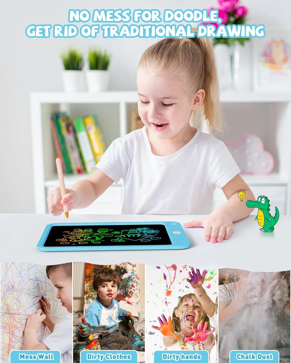 KOKODI LCD Writing Tablet for Kids, 10 Inch Colorful Drawing Tablet, Educational Learning Kids Toys for Age 3-12 Years Old, Toddler Doodle Board, Blue